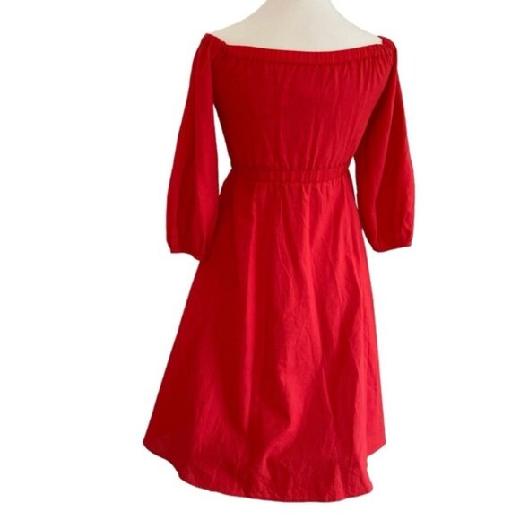 Anthropologie Klara off-shoulder dress full sleeve pockets V neck cotton 6Petite - Picture 6 of 14